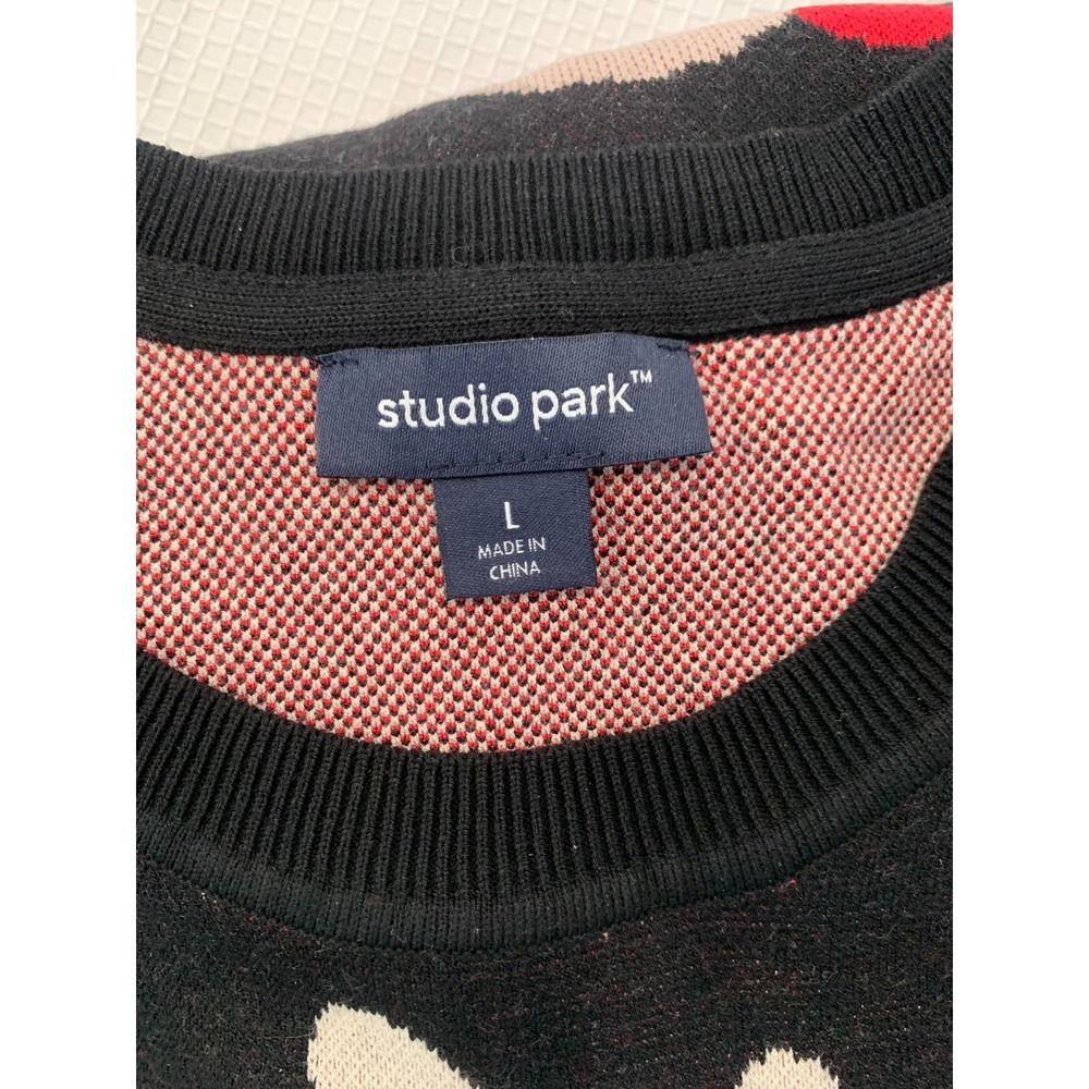 (E-129)Studio Park Reindeer Christmas Sweater Women's Large Black‎ Holiday Knit - Picture 7 of 9